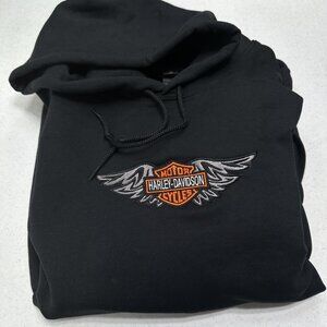 Harley Davidson HOODIE Embroidered Adult Unisex Hooded Sweatshirt Wings Biker